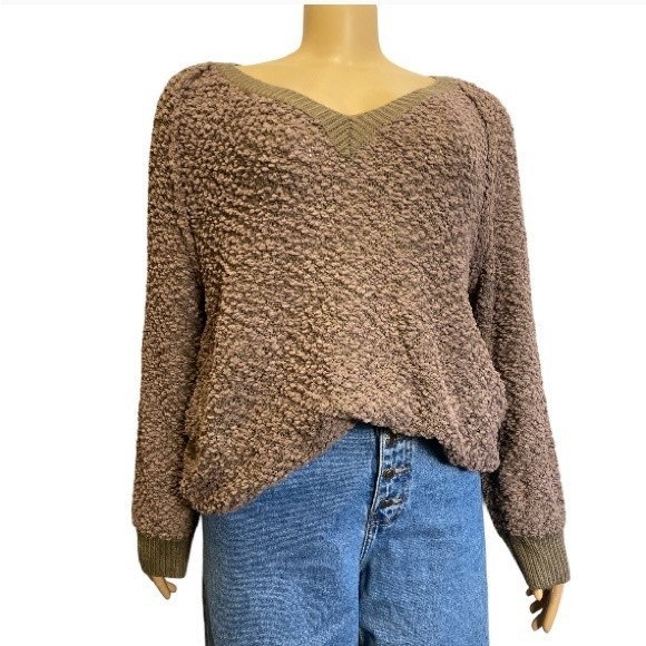 Listicle Raglan sweater neutral, pullover knit mauve V neck long sleeve Small - Picture 1 of 11